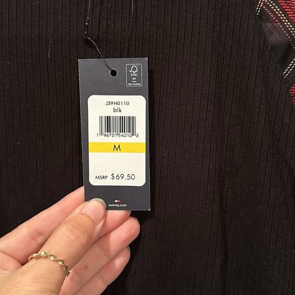 NWT Tommy Hilfiger black and plaid mock neck Top sz M - Picture 7 of 7